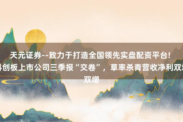 天元证券--致力于打造全国领先实盘配资平台! 科创板上市公司三季报“交卷”，草率杀青营收净利双增