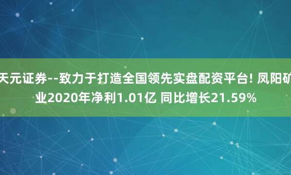 天元证券--致力于打造全国领先实盘配资平台! 凤阳矿业2020年净利1.01亿 同比增长21.59%