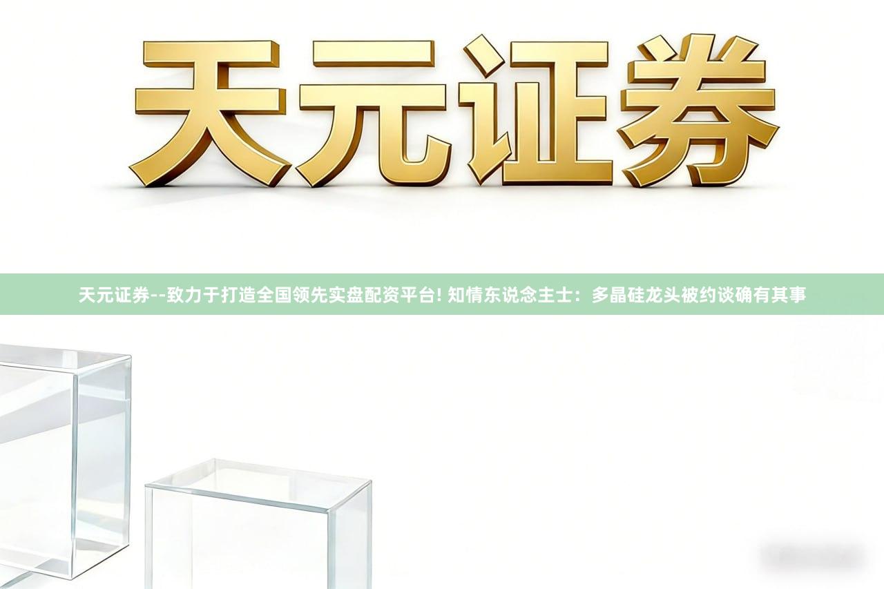 天元证券--致力于打造全国领先实盘配资平台! 知情东说念主士：多晶硅龙头被约谈确有其事