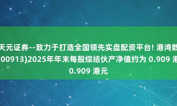 天元证券--致力于打造全国领先实盘配资平台! 港湾数字(00913)2025年年末每股综结伙产净值约为 0.909 港元