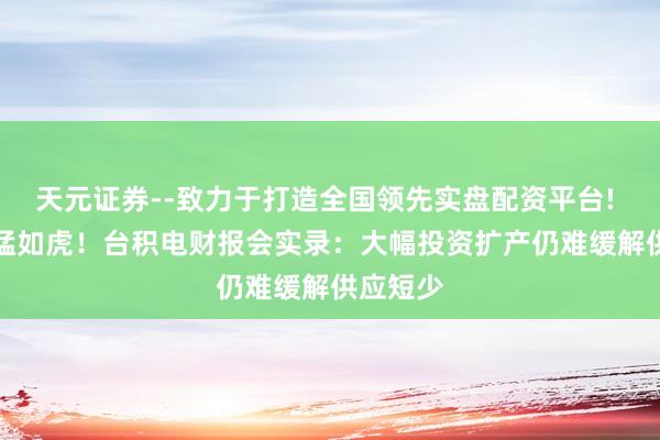 天元证券--致力于打造全国领先实盘配资平台! AI需求猛如虎！台积电财报会实录：大幅投资扩产仍难缓解供应短少