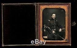 1/4 Daguerreotype 1850s or Civil War Era Soldier Officer by Anson New York ID'd