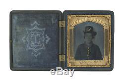1/6 Plate Civil War Tintype of New York Soldier Wearing Hardee Hat Berg 3-182