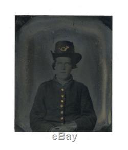 1/6 Plate Civil War Tintype of New York Soldier Wearing Hardee Hat Berg 3-182
