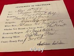 1275 CIVIL War Cigar Maker New York Volunteer Enlistment Paper 1865