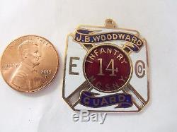 14 Infantry National Guard State New York Solid Gold Fob Medal CIVIL War Span Am
