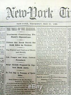 15 1865 NY Times Civil War newspapers w LINCOLN ASSASSINATION CONSPIRATORS TRIAL