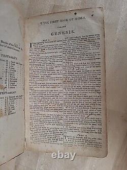 1827 HOLY BIBLE antique PRE CIVIL WAR leather AMERICAN BIBLE SOCIETY old