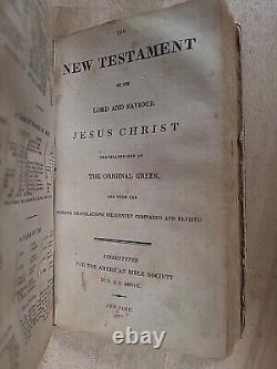 1827 HOLY BIBLE antique PRE CIVIL WAR leather AMERICAN BIBLE SOCIETY old