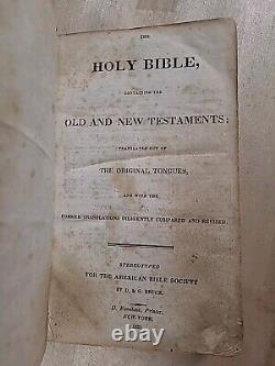 1829 HOLY BIBLE antique PRE CIVIL WAR leather AMERICAN BIBLE SOCIETY old