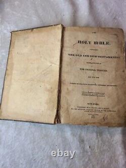 1832 Antique Holy Bible Pre CIVIL War Era Book Leather Boards Old New Testament