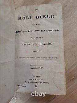 1832 HOLY BIBLE antique PRE CIVIL WAR ERA leather AMERICAN BIBLE SOCIETY old