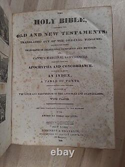 1839 HOLY BIBLE antique ROBINSON AND FRANKLIN antique PRE CIVIL WAR family OLD