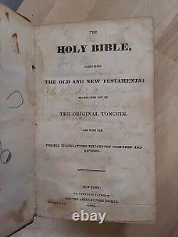 1842 HOLY BIBLE antique PRE CIVIL WAR ERA leather AMERICAN BIBLE SOCIETY old