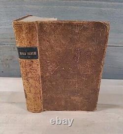 1844 HOLY BIBLE antique PRE CIVIL WAR leather AMERICAN BIBLE SOCIETY old FANSHAW