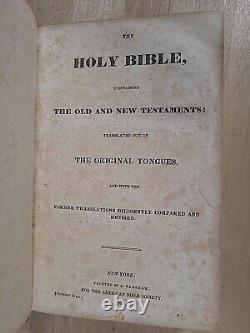 1844 HOLY BIBLE antique PRE CIVIL WAR leather AMERICAN BIBLE SOCIETY old FANSHAW