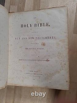 1848 HOLY BIBLE antique PRE CIVIL WAR leather AMERICAN BIBLE SOCIETY large OLD