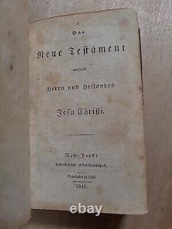 1849 NEW TESTAMENT german PRE CIVIL WAR leather AMERICAN BIBLE SOCIETY antique