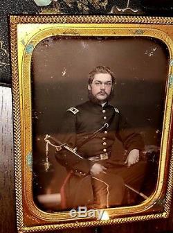 1850s / Early Civil War ID'd & Armed Soldier Tinted Daguerreotype Anson New York