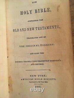 1851 Antique RARE! Pre-civil War Holy Bible Leather Relate to VT Politician