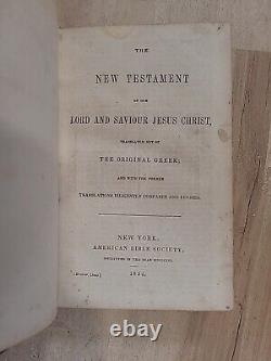 1854 NEW TESTAMENT antique PRE CIVIL WAR old AMERICAN BIBLE SOCIETY