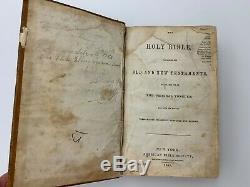 1855 ANTIQUE AMERICAN BIBLE SOCIETY Leather Civil War Old New Testament ABS