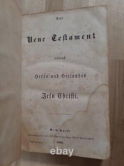 1855 NEW TESTAMENT german PRE CIVIL WAR leather AMERICAN BIBLE SOCIETY antique