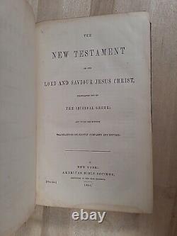 1856 NEW TESTAMENT antique PRE CIVIL WAR leather AMERICAN BIBLE SOCIETY old