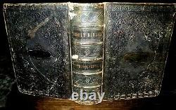 1860 HOLY BIBLE Pronouncing Edition CIVIL WAR Leather ANTIQUE Maps AMERICAN Book