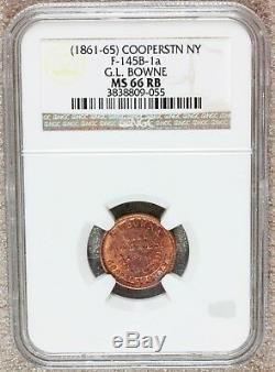1861-65 Cooperstown, NY G. L. Bowne Civil War Token F-145B-1a NGC MS 66 RB