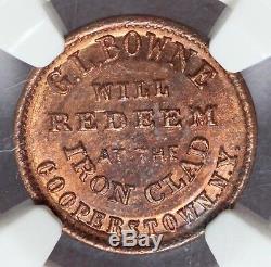 1861-65 Cooperstown, NY G. L. Bowne Civil War Token F-145B-1a NGC MS 66 RB