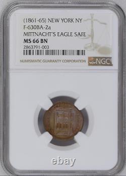 1861-65 MITTNACHT'S EAGLE SAFE NY F-630BA-2a NGC MS 66 BN CIVIL WAR TOKEN R9