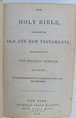 1861 BIBLE in ENGLISH OLD & NEW TESTAMENT antique AMERICANA NY CIVIL WAR ERA