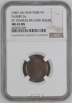 1861 Civil War Tokens New York NGC MS-65 BN F-630BT-2a ST. CHARLES BILLIARD ROOM