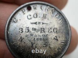 1861 New York Company H 35th Reg NYSV Civil War Dog Tag CP Warner