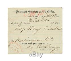 1862 Civil War Pass 7th New York Surgeon Alonzo Eisenlord to Washington, DC