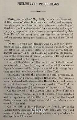 1862 Confederate Ship SAVANNAH New York Piracy Trial for Privateer Raider Ship