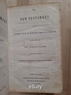 1862 NEW TESTAMENT civil war era GERMAN AND ENGLISH old AMERICAN BIBLE SOCIETY