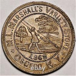 1862 Oswego New York M L Marshall's Civil War Store Card Token NY 695A-1a