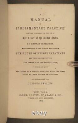 1862 Thomas Jefferson Manual of Parliamentary Practice Civil War Impeachment