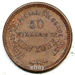 1863 630AK-1a New York, NY Hussey's Special Message Post Civil War Token