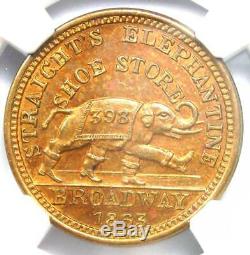 1863 Albany NY Straight's Elephantine Civil War Merchant Token NGC MS64 RB