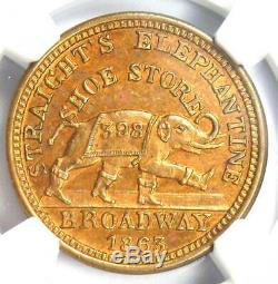 1863 Albany NY Straight's Elephantine Civil War Merchant Token NGC MS64 RB