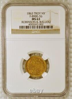 1863 Brass Civil War Merchant Token Robinson & Ballou, Troy New York, NGC MS63