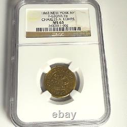 1863 Charles A. Luhrs F-630AR-1b Civil War Token NGC MS-63 (New York, NY)