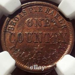 1863 Civil War Token Broas Pie Baker, NY 630M-7a MS63 RB NGC Shattered Die