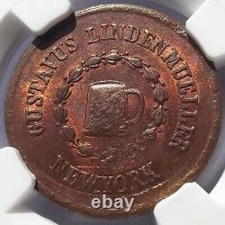 1863 Civil War Token Gustavus Lindenmueller, Beer Mug, NY MS63 NGC, 630AQ-4a