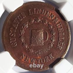 1863 Civil War Token Gustavus Lindenmueller, Beer Mug, NY MS63 NGC, 630AQ-4a