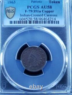 1863 Civil War Token. Indian Head. New York Rollwagen's F-630BI-1a PCGS AU58