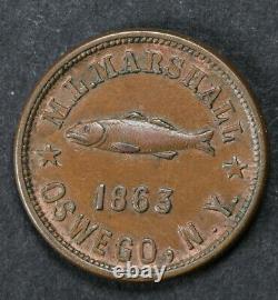 1863 Civil War Token M L Marshall Oswego NY Fishing Tackle & Rare Coin XF+